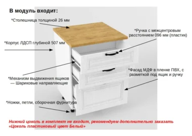 Шкаф нижний 3 ящика Мира 60см фото 2